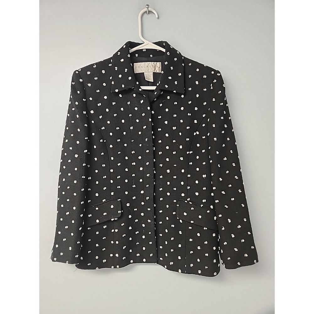Vintage Doncaster Womens 6 Black White Button Down Silk Tweed Jacket
